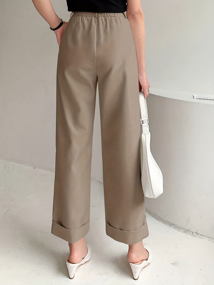 Wide leg suit pants with slant pockets, perfect for spring and summer, women's casual clothing.