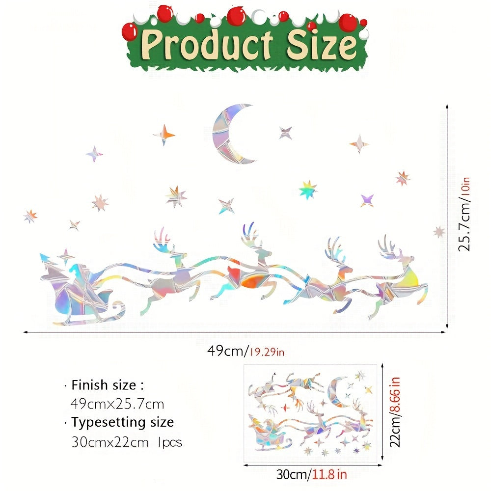 Многоразовые статические клеевые ПВХ наклейки на стекло, классический стиль радуги призма, набор наклеек для окон с рождественскими праздничными птицами и снежинками для новогоднего декора, 5 мил толщиной, глянцевая отделка.