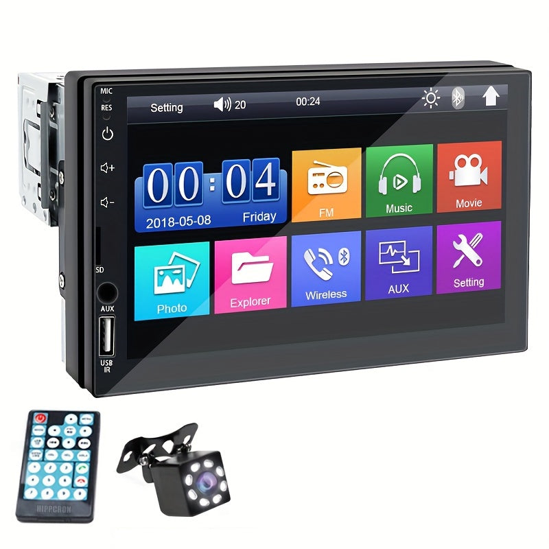 Single DIN Car MP5 Radio Player with 17.78cm HD screen, Radio Box Upper Part Installation Design, MirrorLink, AUX, USB Connections, SD Card Support, Optional Reversing Camera and Steering