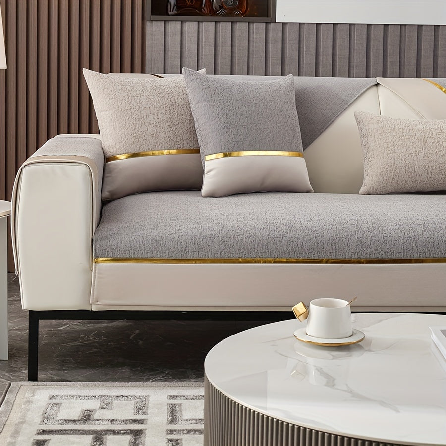 Chic Nordic-style chenille sofa cover with gold accents for 1-4 seater sofas, non-slip and machine washable.