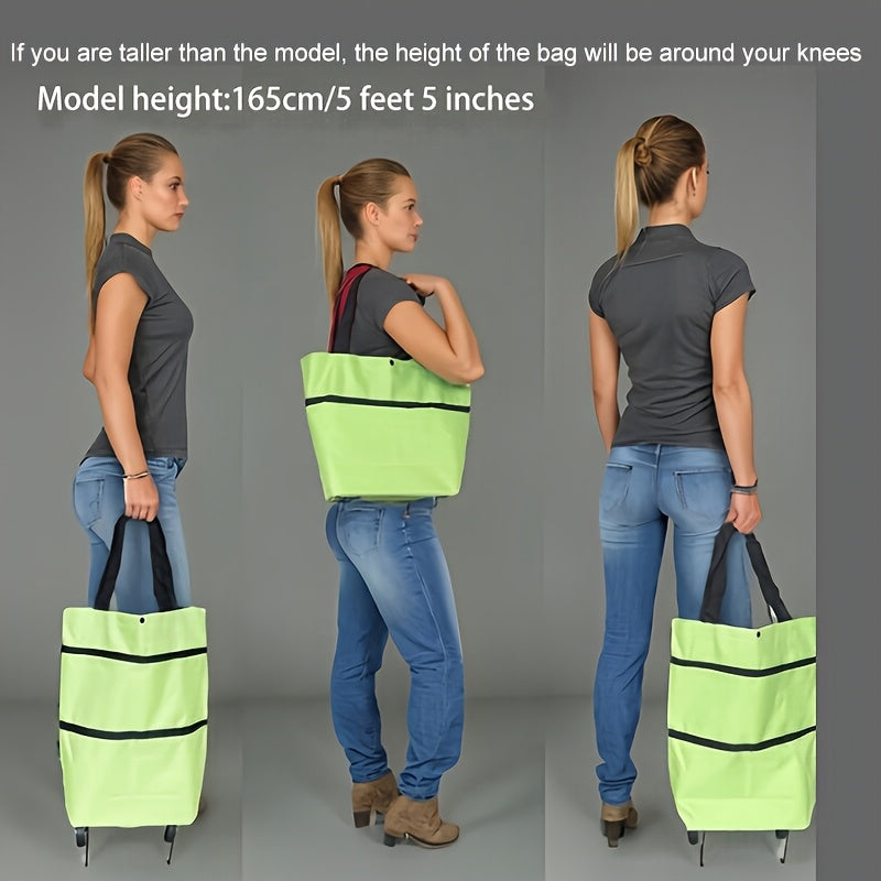 Portable Shopping Bag with Wheels, Large Capacity and Zipper Closure