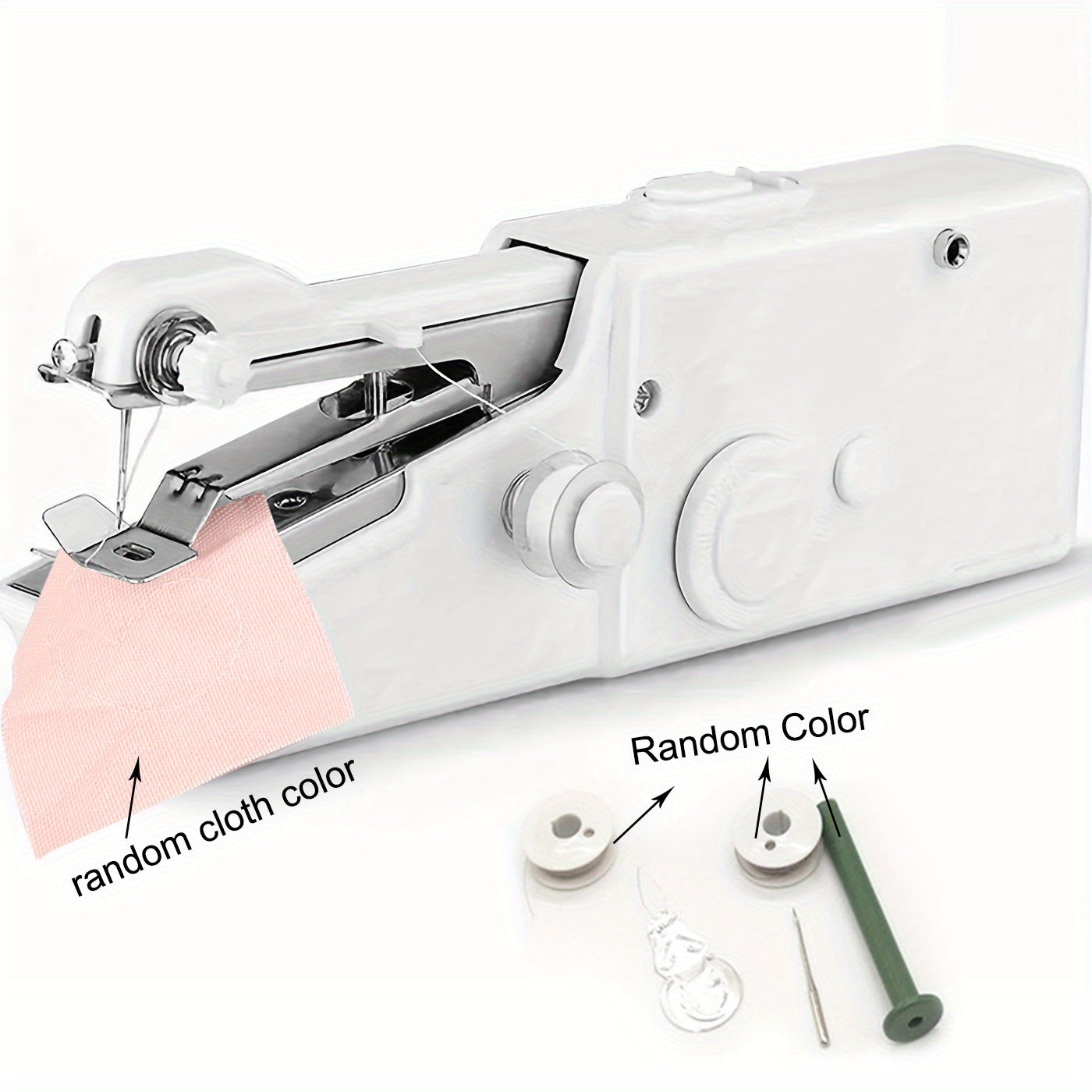 Handheld sewing machine for quick stitching on fabric and clothing. Batteries not included.