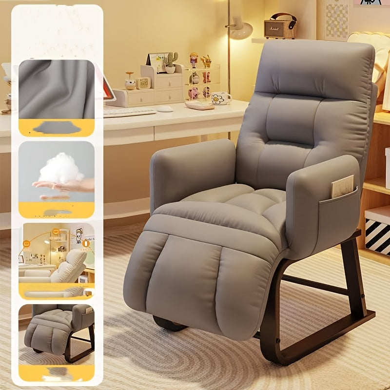 Ergonomic gaming chair with adjustable height, foldable design, sponge filling, metal frame, suitable for home office or study, comfortable for long sitting, with backrest and easy to clean.