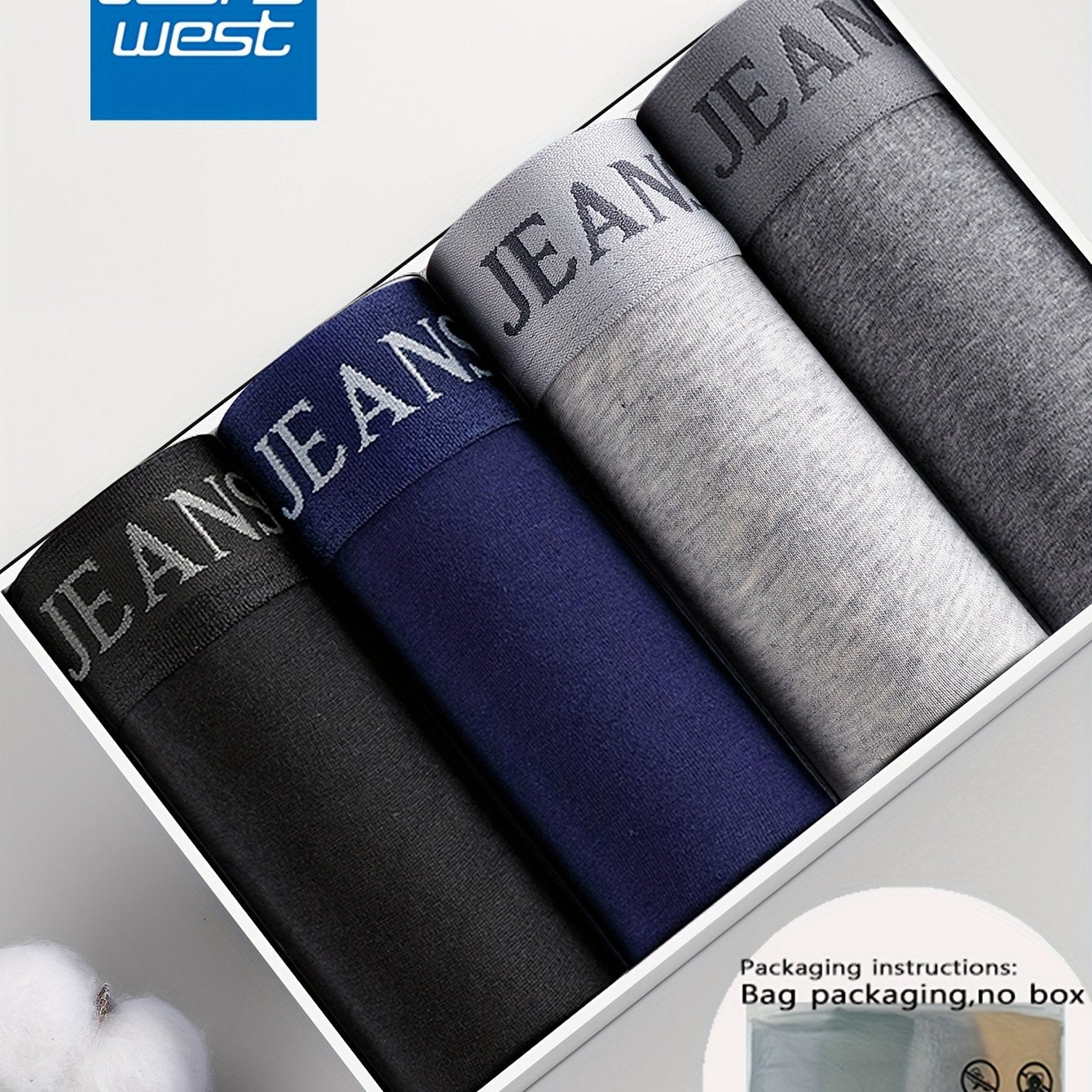 4-Pack JEANSWEST Men's Cotton Boxer Briefs in Solid Color, Medium Stretch Fabric. Casual Underwear with Comfortable 96% Cotton and 4% Elastane.