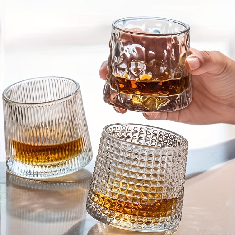 Sets of 6 stylish rolling whisky glasses with holders, perfect for various drinks and as unique gifts for men. Ideal home decor.