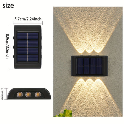 2 solar LED lights for outdoor decoration, easy to install on garden walls.