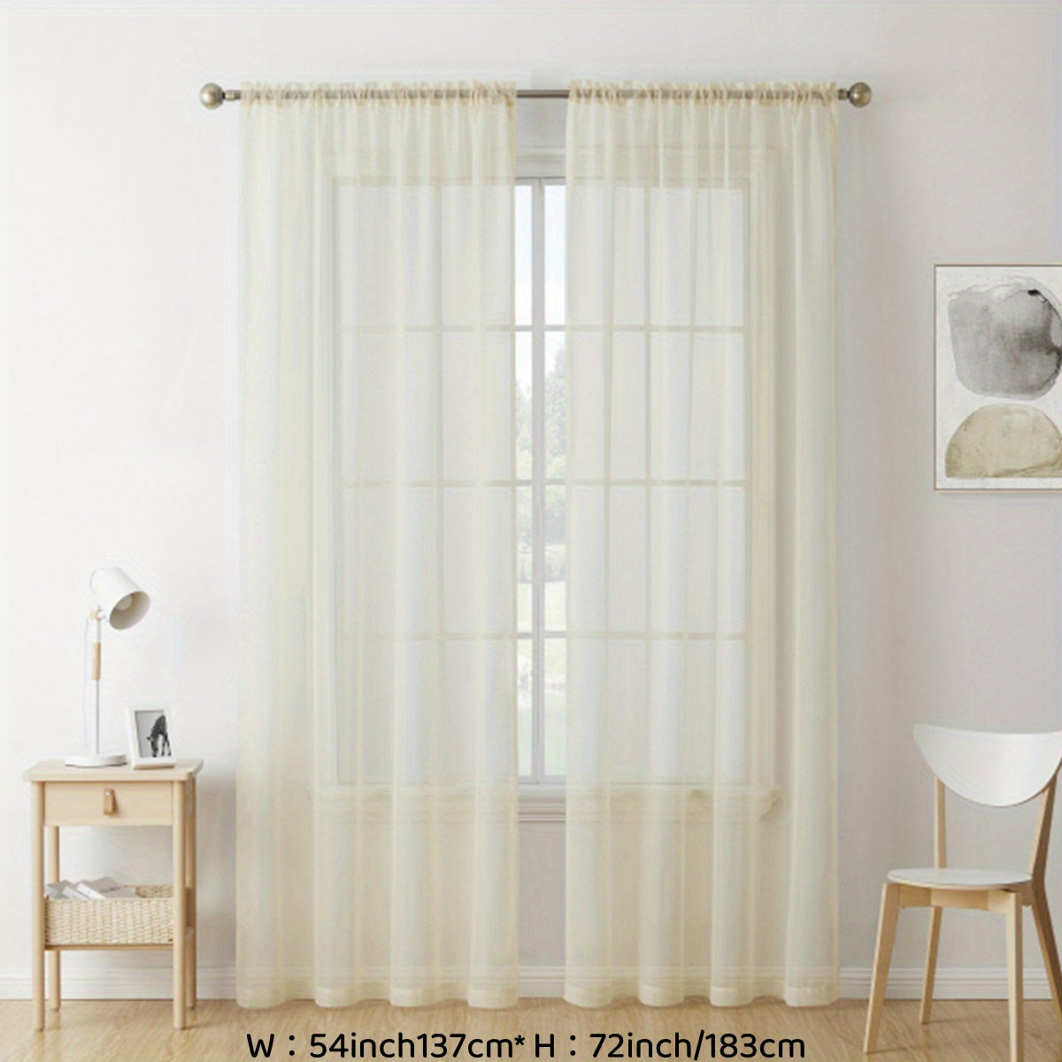 Enhance your decor with these elegant sheer voile curtain panels. Made of semi-transparent polyester, they feature a rod pocket design for easy hanging in your kitchen, bedroom, or living room. Create a romantic ambiance with these beautiful curtains.