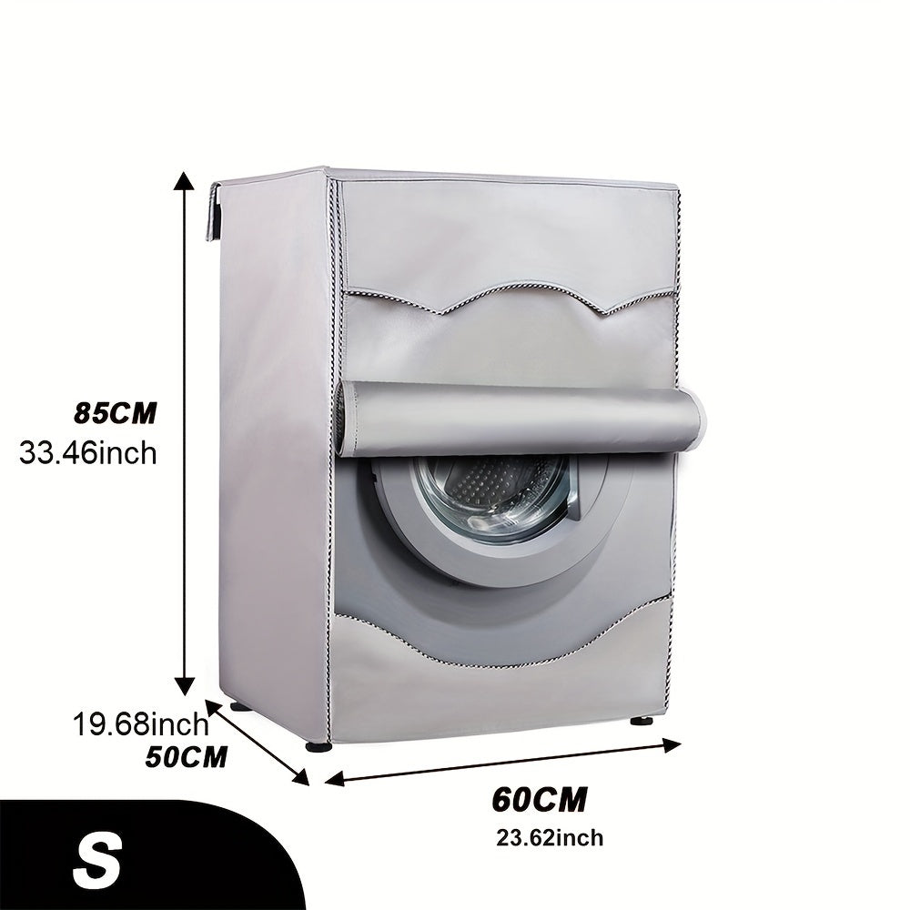 Front load laundry dryer cover protects washing machine from sun, dust, and water.