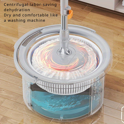 The Spin Mop and Bucket Set includes 3 pieces and features a convenient Self-Wringing System, making it easy to wring out excess water. With its labor-saving design, this set ensures efficient cleaning in various areas such as the Living Room, Bedroom