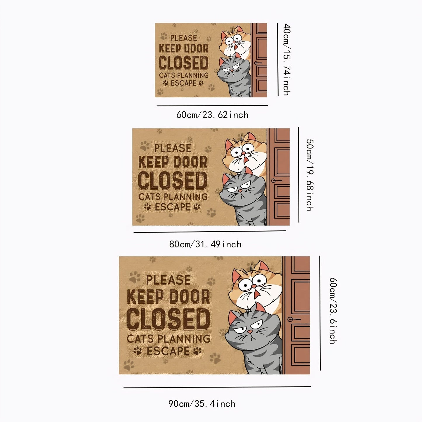 Whimsical Cat Welcome Indoor Doormat - Anti-Slip, Stain-Resistant Polyester Mat featuring "Please Keep Door Closed" Humor. Low Pile, Easy to Clean with Machine Washable for Home Decor