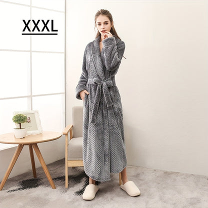 Thick, cozy couple's bathrobe with long sleeves for autumn and winter comfort.