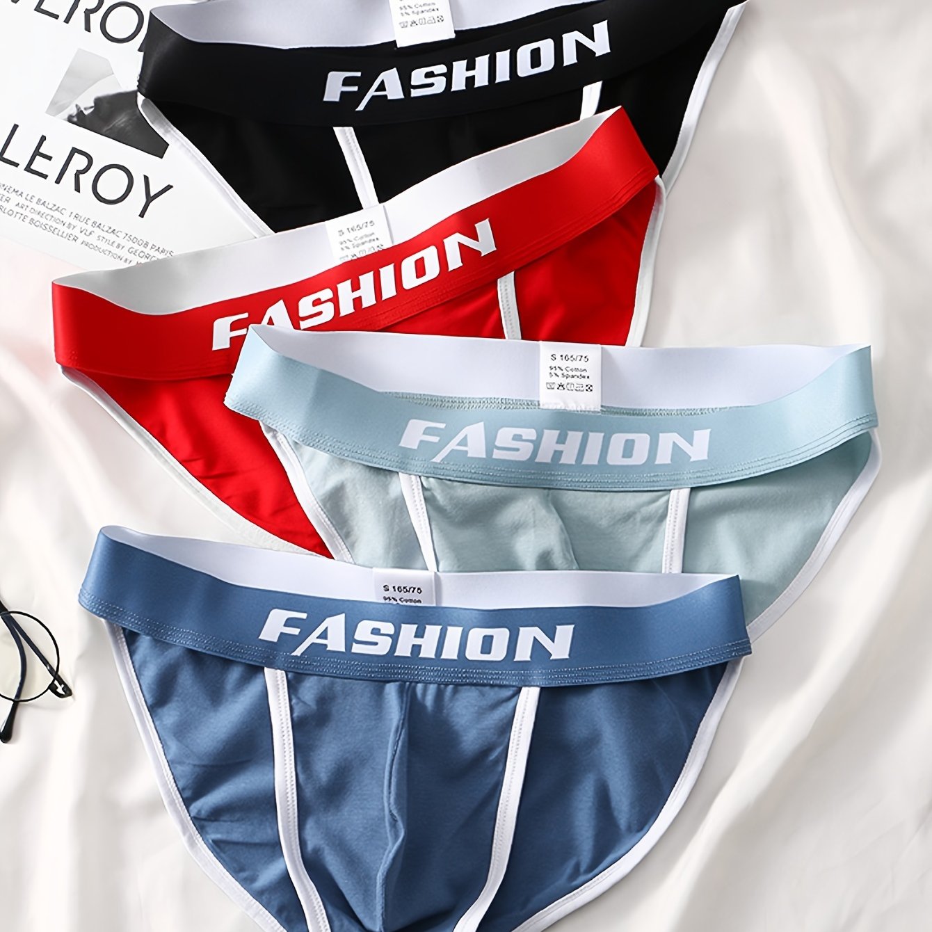 4 Men's Cotton Briefs with U Convex design, breathable and comfortable