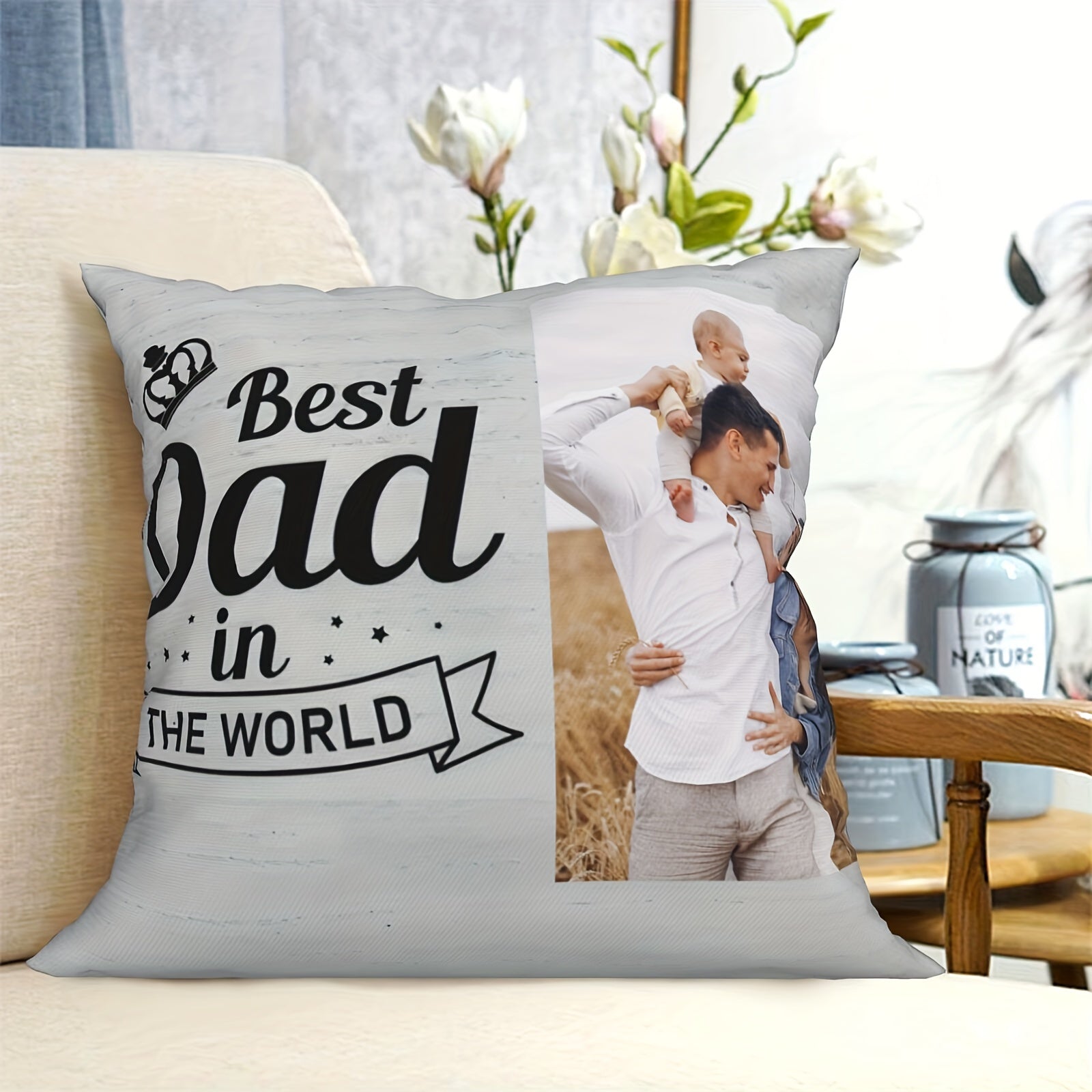 Personalized DAD Photo Pillowcase - Celebrate The World's Greatest Dad with this Special Father's Day, Christmas, Thanksgiving, Birthday Gift for Home, Room, Bedroom, Living Room, or Sofa Decor