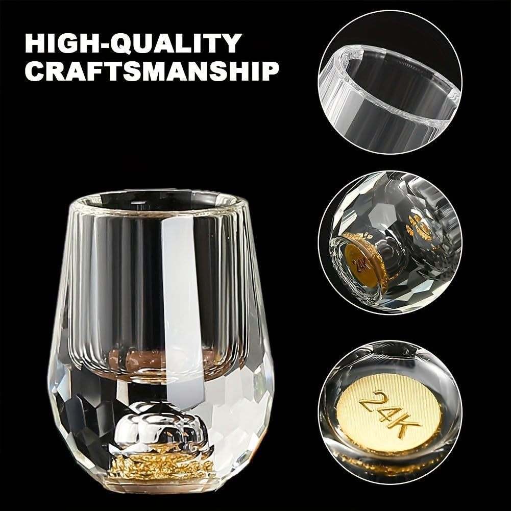 Elegant Crystal Whiskey Glass Set with Golden Foil Accents - Includes 6 Old Fashioned Glasses and Decanter, High-Quality Glassware for Scotch, Bourbon, Vodka, Presented in a Premium Gift Box (6 Glasses + 1 Carafe)