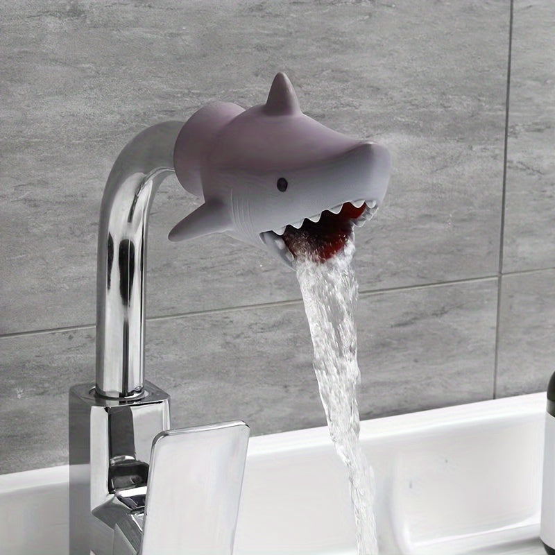 Cute shark and dolphin faucet extender for easy and durable access for kids in the bathroom.