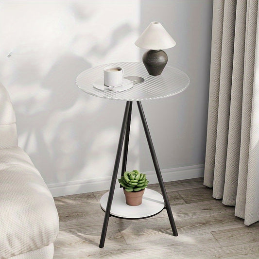 Modern tempered glass side table with metal frame, sleek design for indoor/outdoor use, with options for black/white/golden legs. Ideal for living room or bedroom as a bedside nightstand.