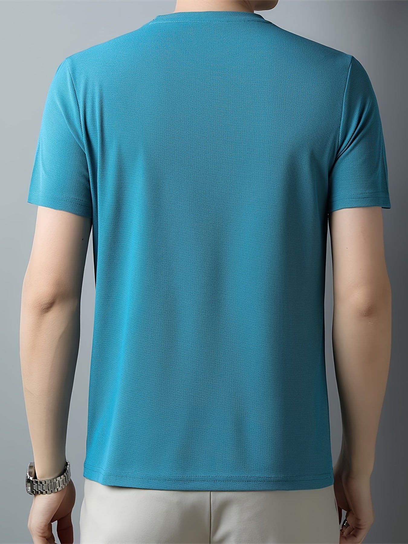 Men's casual short sleeve V-neck tee for summer outdoor wear.