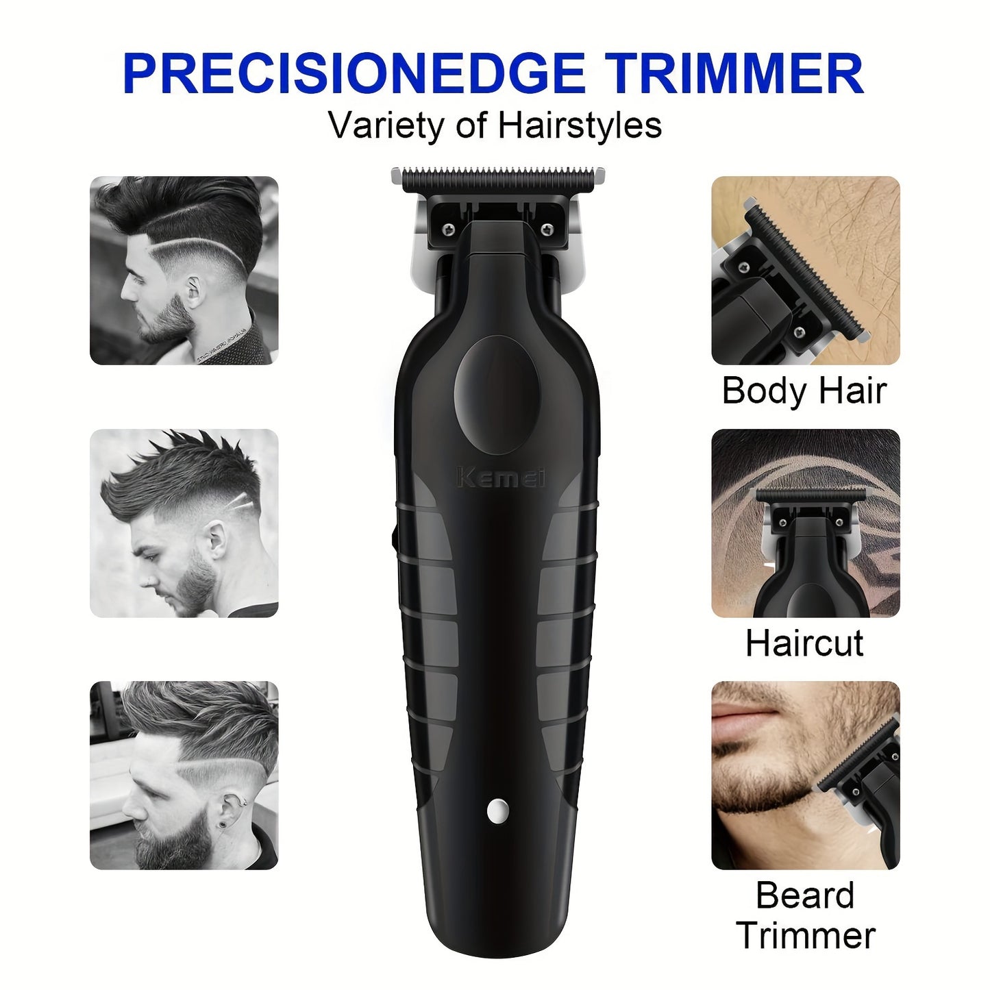 Kemei Professional Electric Hair Clipper Set in Black, Multi-piece, USB Rechargeable, Beard Trimmer, Styling Tools