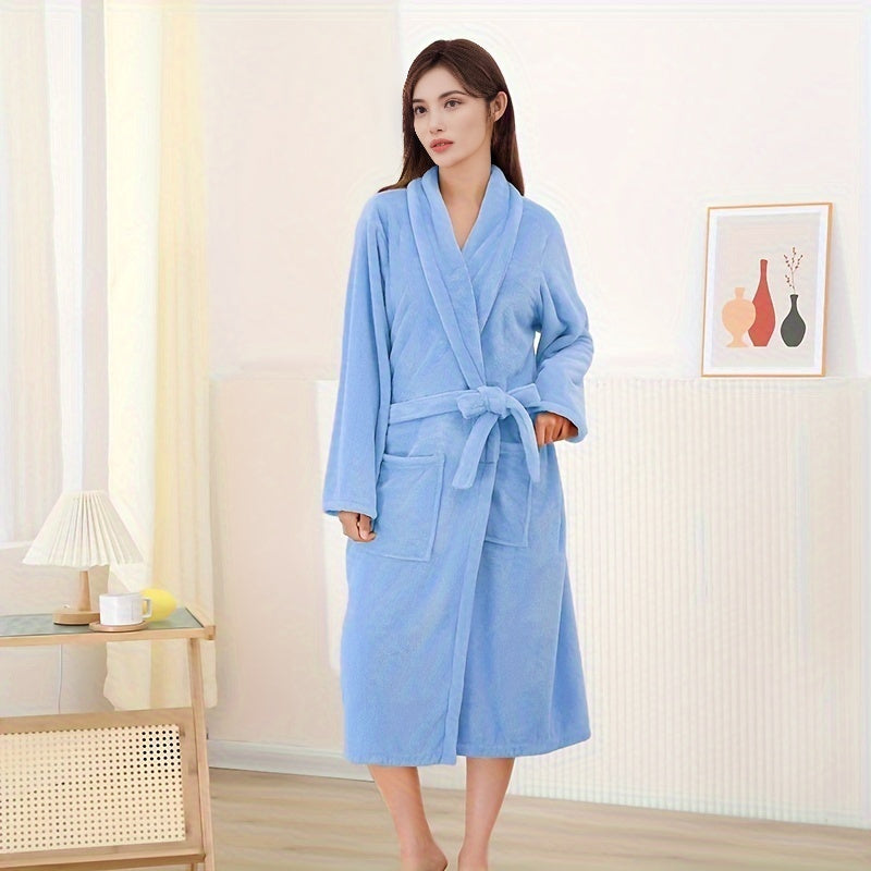 Soft coral velvet bathrobe with quick dry, non-shedding and breathable features, suitable for men and women with modern design.