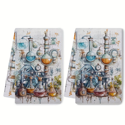 A pair of ultra-soft kitchen towels with a chemistry map design, excellent absorption, and ideal for holiday decor. These towels are machine washable and measure 40.64X60.96 cm.