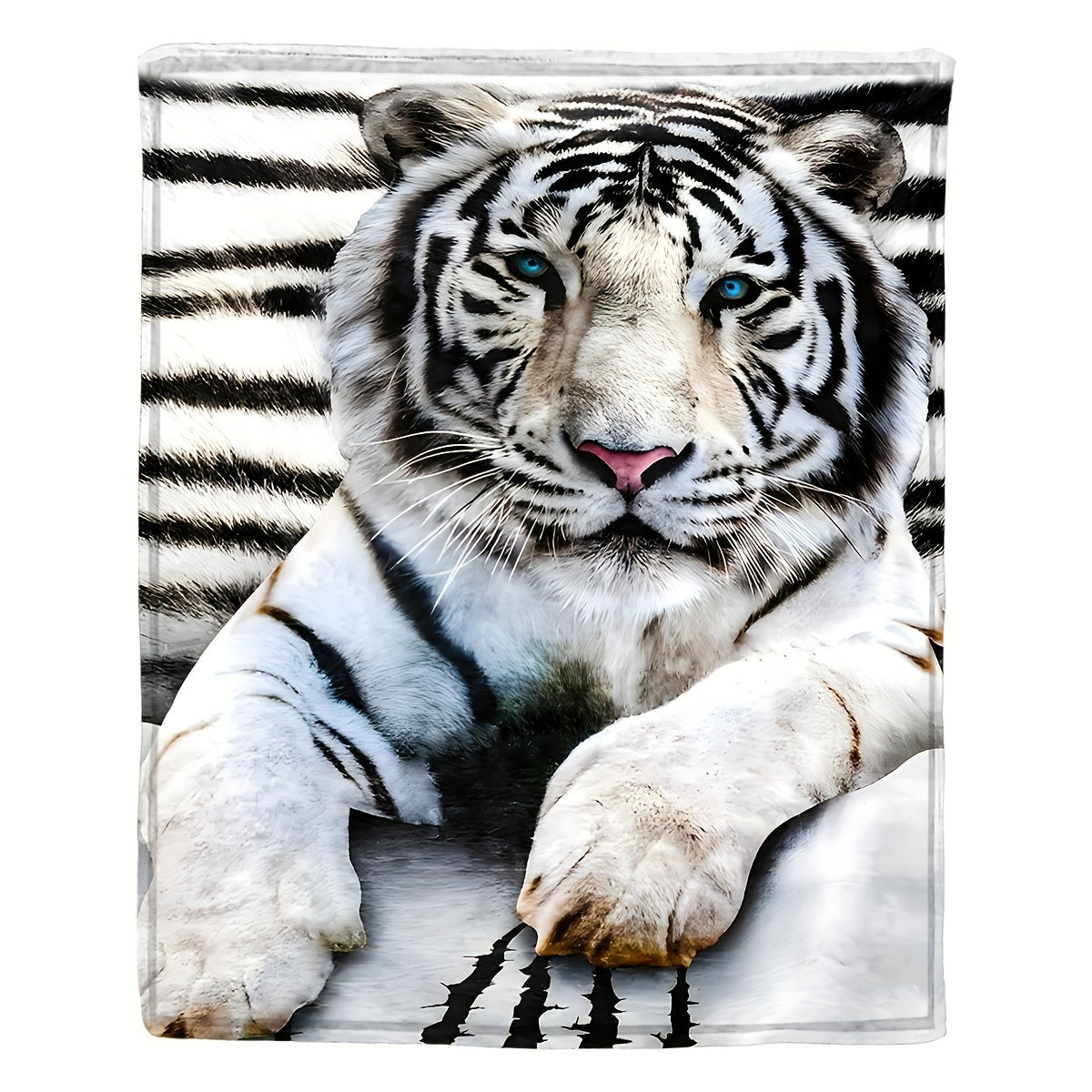 Soft and comfortable 1pc White Tiger Printed Flannel Blanket perfect for adults at home, picnic, or travel. Great as a gift too!