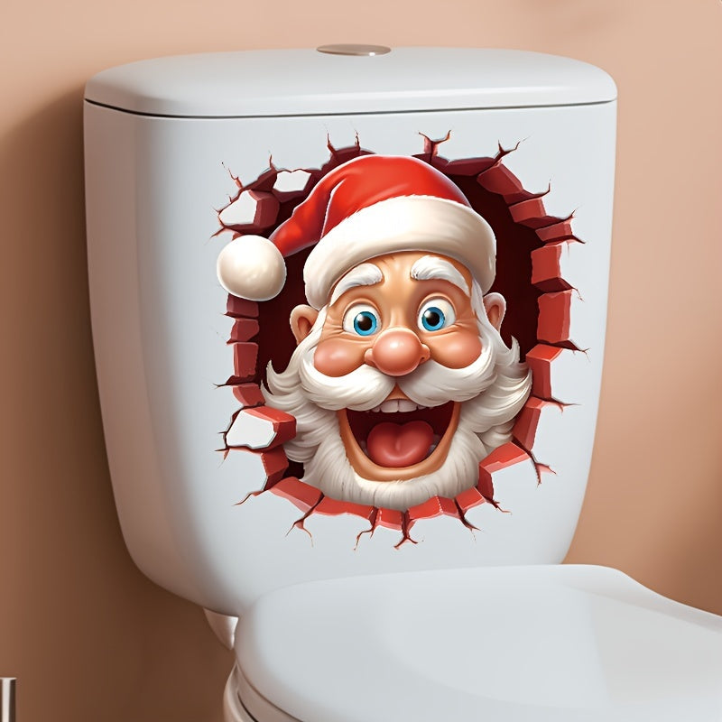 Santa Claus Toilet Lid Sticker for Christmas decorations in your home, adds fun with a matte finish and self-adhesive cartoon design.