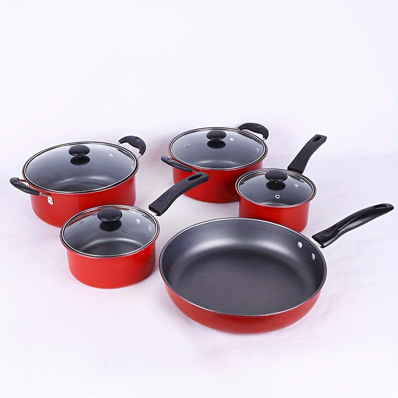 Set of 5 Red Enamel Cookware Pieces - Non-Stick, Great for Home or Restaurant Cooking - Perfect Present for the Holidays