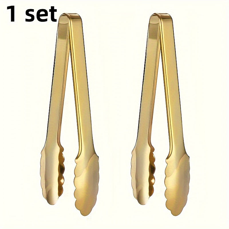 Gold Tone Buffet Tongs - 2 Pack, 9-Inch Stainless Steel, Easy Grip for Parties, Catering, Kitchen