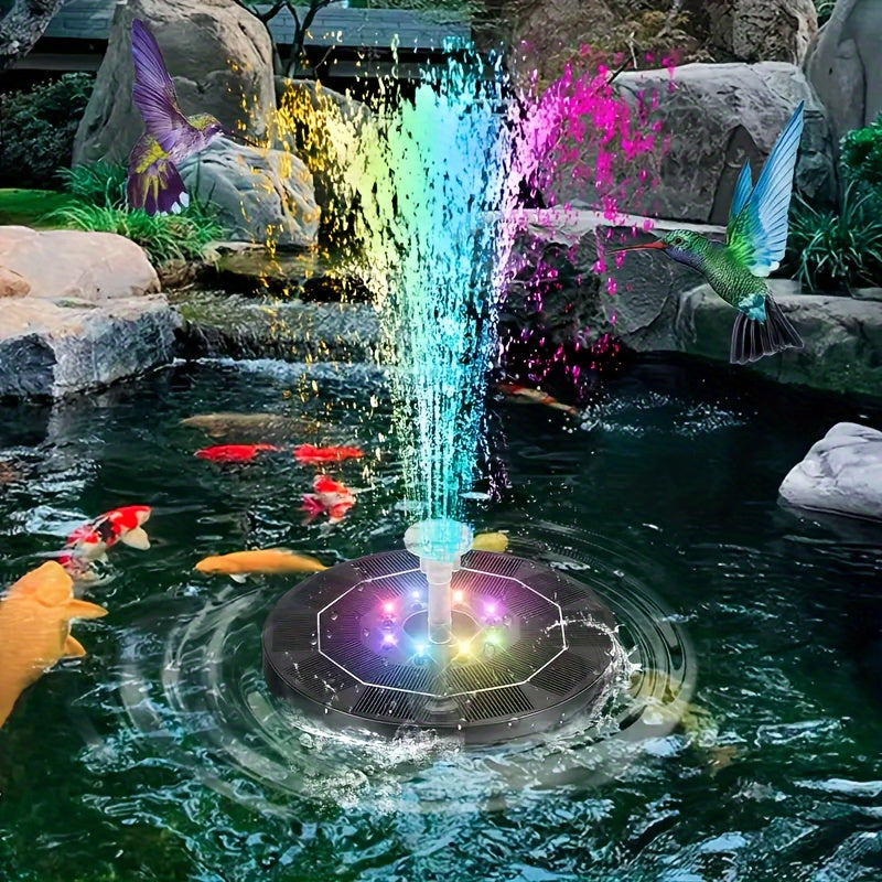 Solar-powered floating bird bath fountain pump for garden, pond, and pool.