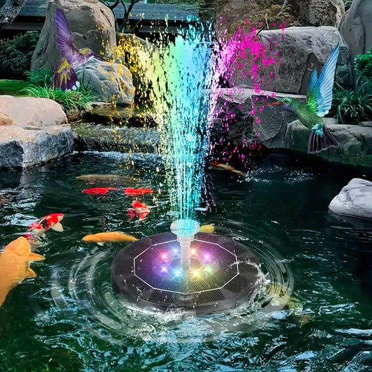 Solar-powered floating bird bath fountain pump for garden, pond, and pool.