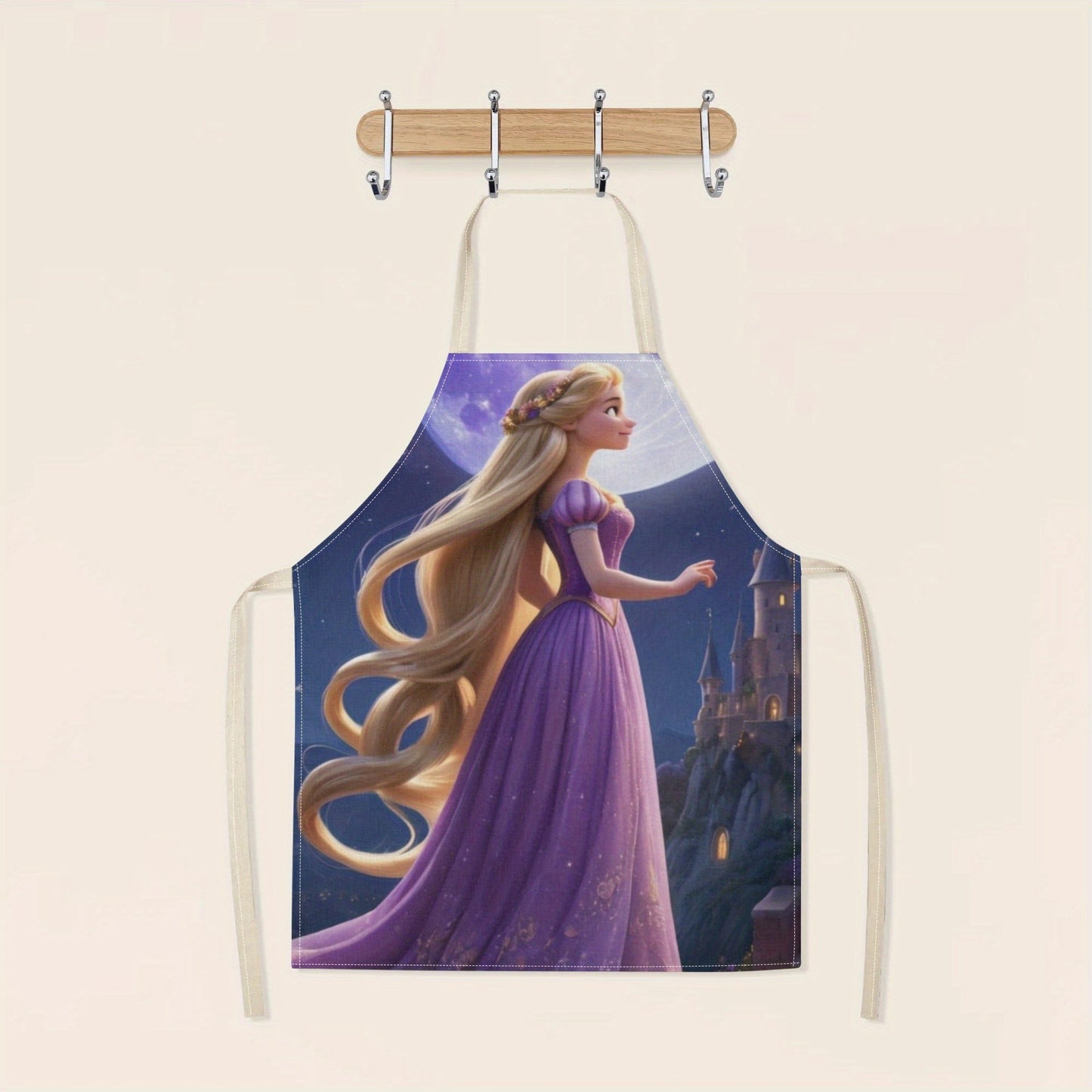 Disney Cinderella-Themed Waterproof Apron | Elegant Purple Design with Castle & Moon Illustration | Durable Polyester, One Size Fits All | Perfect for Hotels, Restaurants, Supermarkets, Fruit Shops, Milk Tea Stands, and Home Use | Storybook Style