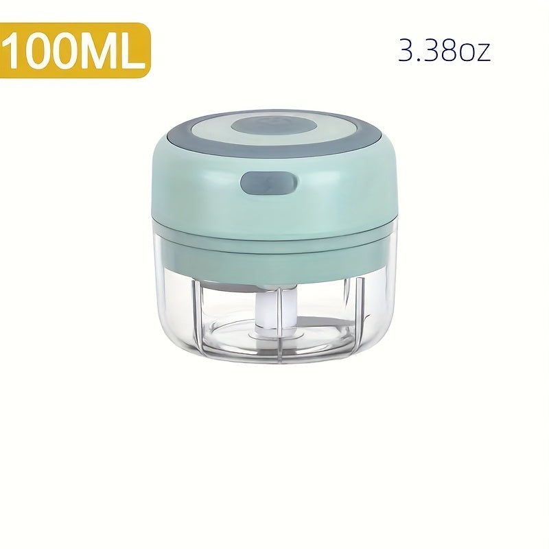 Compact USB rechargeable food blender for outdoor use with 500mAh battery.