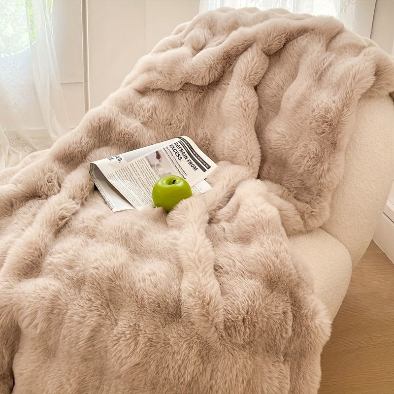 Luxurious Faux Rabbit Fur Weighted Blanket - High GSM, Cozy and Soft for Sofa, Couch, and Bed - Elegant Fluffy Decoration - Heavy and Warm Blanket, Perfect Easter Gift