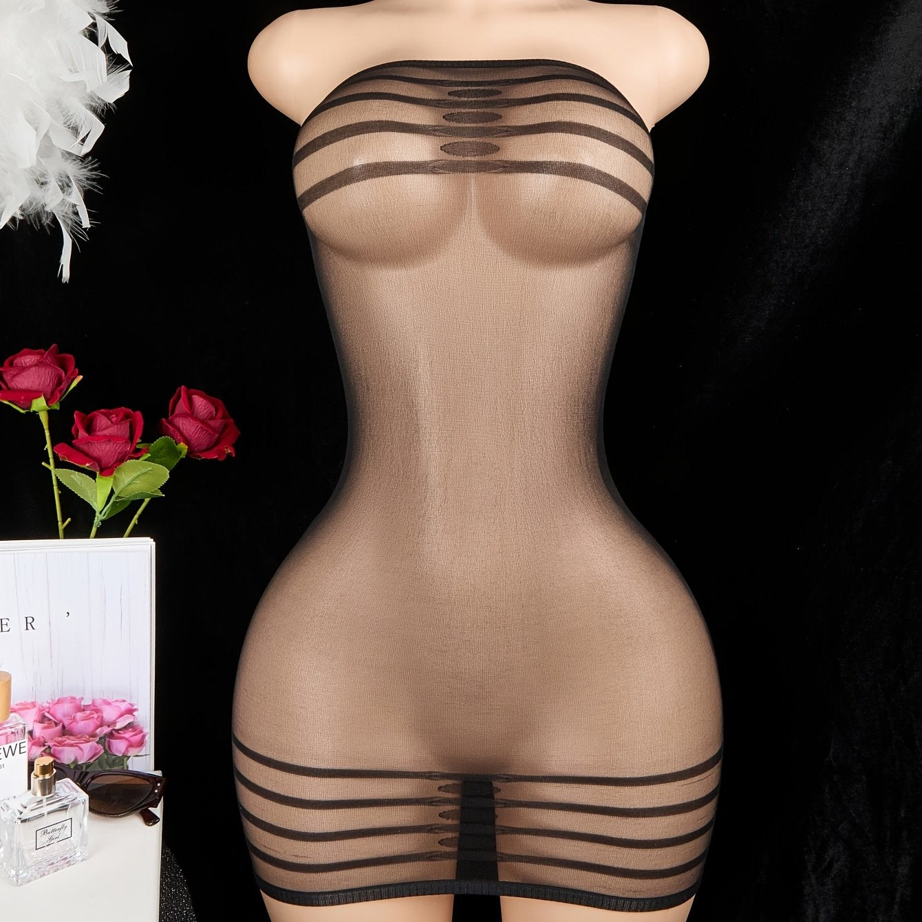 Р striped sheer bodysuit с топом-трубкой, короткой юбкой и прозрачным материалом. Комплект нижнего белья Teddy для взрослых.