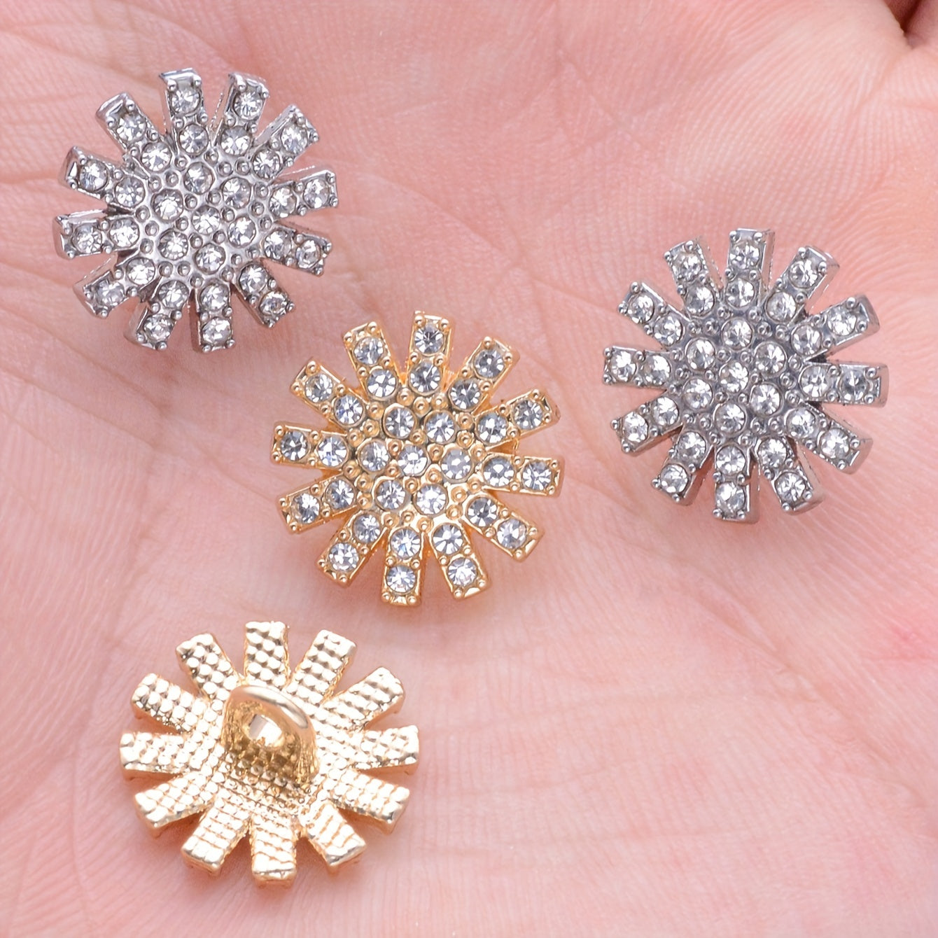 Collection of 9 Elegant Alloy Rhinestone Buttons – Minimalist yet Luxurious Sewing Accessory for Shirts, Sweaters, Blazers, Coats, and Outerwear – Creative DIY Embellishments for Crafting