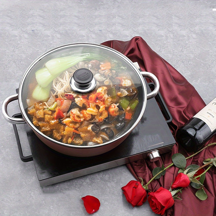 Essential Kitchen Item: Large Non-Stick Cast Iron Skillet with Lid, Dual-Handle Stew & Steam Pot for All Stovetops - Hand Wash Only