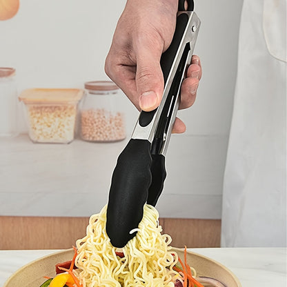 Durable Stainless Steel and Nylon Food Tongs: Heat Resistant, Easy to Grip, Stain-Free; Ideal for BBQs, Picnics, Restaurants and Home Kitchens. Great for Buffet Cooking and Easy to Wash.