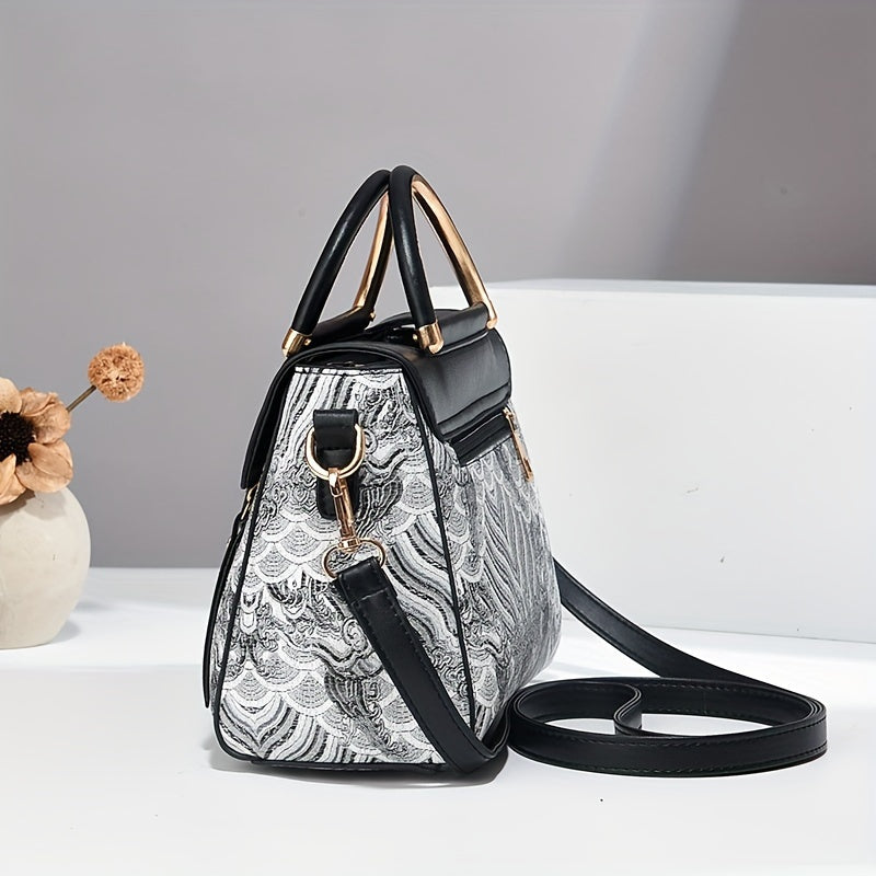 New high-end textured women's bag: stylish and practical printed handbag that can be worn as a trendy shoulder bag or crossbody for fashionable ladies.