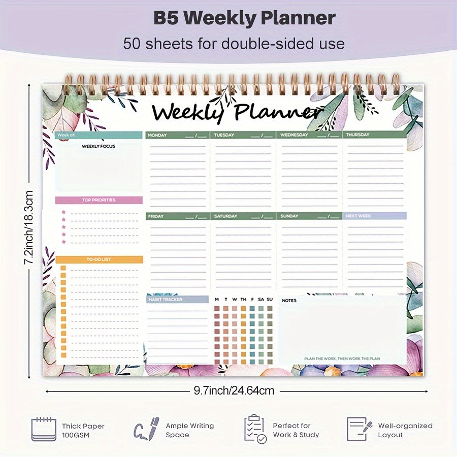 Weekly planner with 52 tear-off sheets for easy weekly planning - ideal for adults.