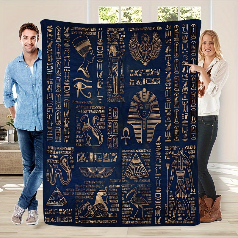 Soft, Warm & Cozy Antique Charm Vintage Egyptian Print Flannel Throw Blanket - Perfect for Couch, Bed, Office, and Travel | Easy to Clean in Washing Machine