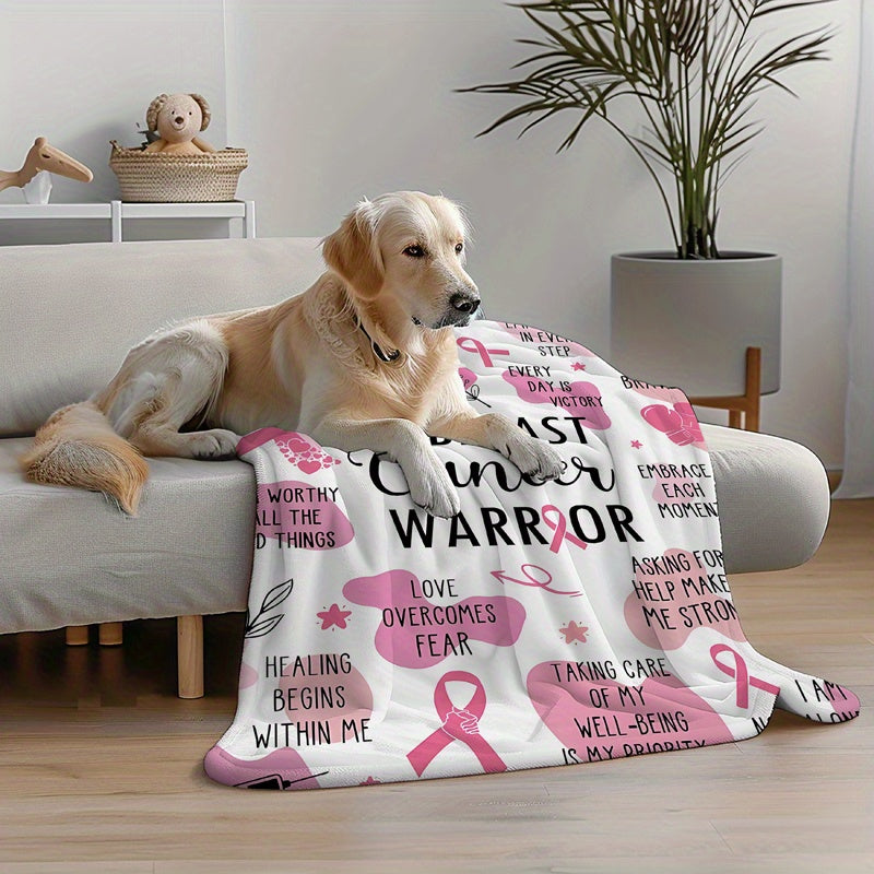 Pink Breast Cancer Awareness Throw Blanket - A Comforting and Thoughtful Gift for Survivors, a Supportive Women's Cancer Care Accessory, Versatile All-Season Flannel Bedding.