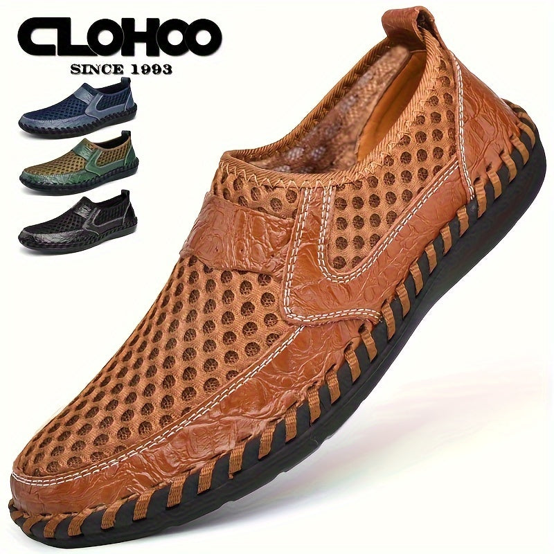 CLOHOO Men's Solid Casual Mesh Loafers, Breathable Non Slip Slip On Shoes for Outdoor Walking and Driving in Spring, Summer, and Autumn