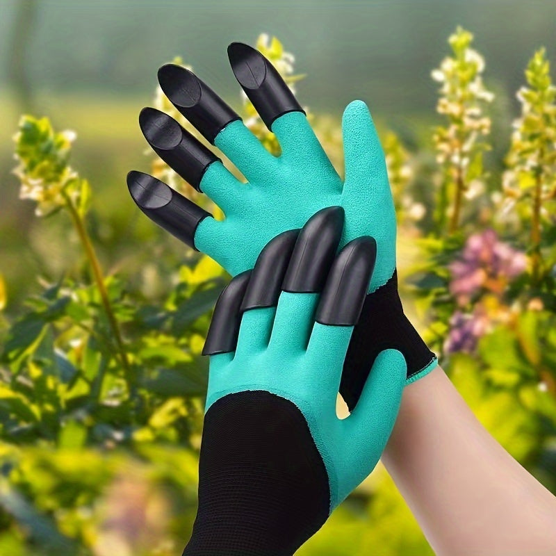 Waterproof gardening gloves with claws for digging and planting - puncture-resistant latex, hand washable outdoor protection for flowers and vegetables, in green and black design.