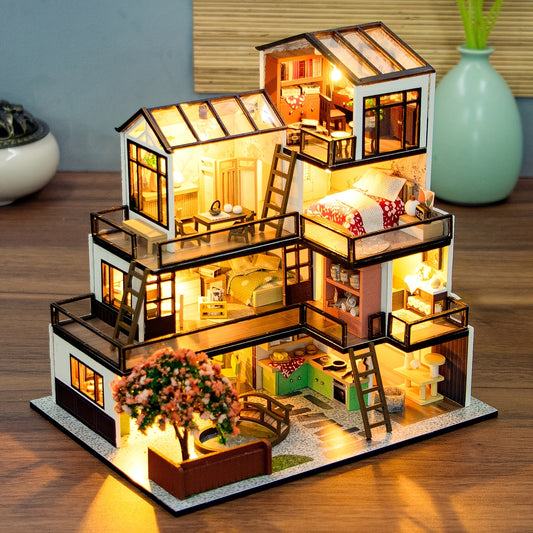 Miniature 3D puzzle kit for building a colorful fiberboard house. Ideal for home decor or as a creative gift for teens and adults 14+. Craftsmen and hobbyists will enjoy constructing this