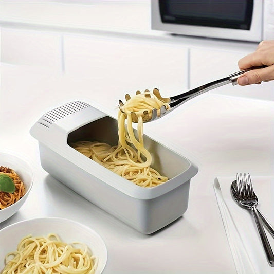 This essential kitchen gadget is perfect for quick meals in apartments and dorms. The heat-resistant Microwave Pasta Cooker with Strainer is made of easy-clean plastic and is designed for hassle-free noodle steaming.