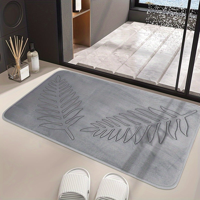 Non-Slip Leaf Pattern Bathroom Mat - Absorbent, Quick-Dry Polyester Floor Rug for Home Decor