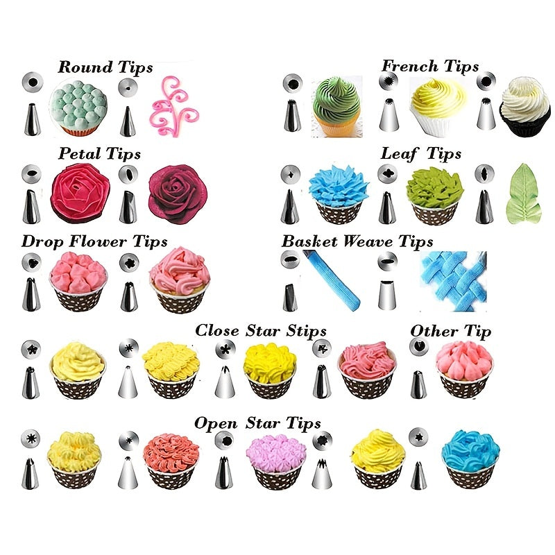 A set of 48 Stainless Steel Icing & Piping Tips for DIY Cake Decorating, including Cream Pastry Bag Nozzle, perfect for Baking and Kitchen Supplies.