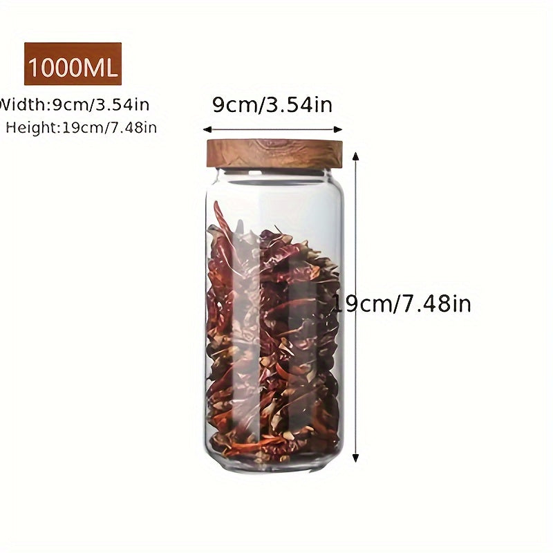 1-piece Air-tight Glass Jar with Bamboo Lid - Versatile, Freezer-Safe Kitchen Storage for Candies, Cookies, Rice, Coffee Beans, Snacks & Spices - Transparent Round Container