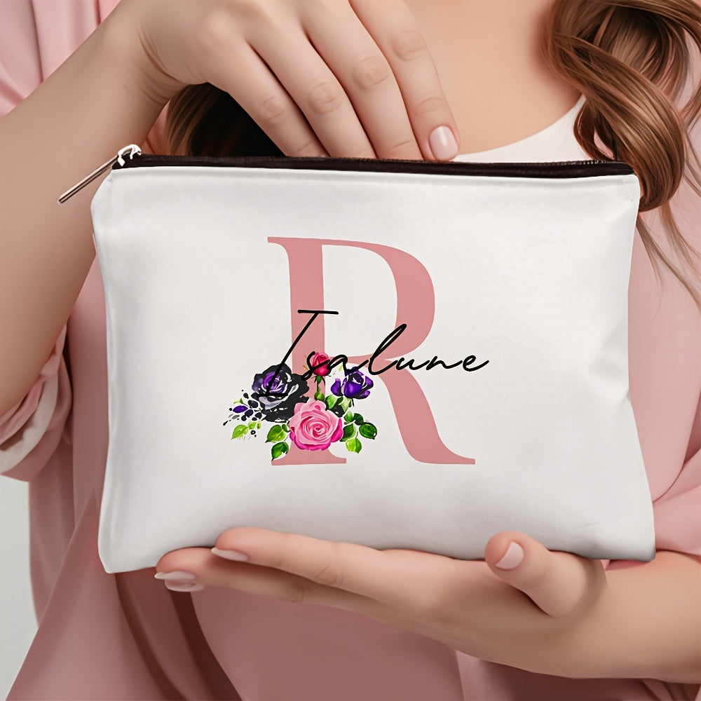 1 personalized cosmetic bag with custom name, versatile for toiletries, makeup, travel essentials, school supplies, and teacher or bachelor party gifts.