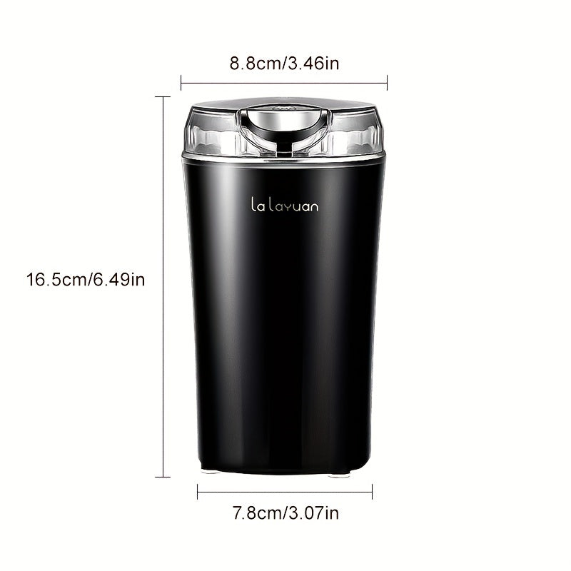 Electric coffee bean grinder with powerful 200W motor, ideal for grinding spices, nuts, and espresso beans. Features one-touch control, includes brush, coffee spoon, and 2 blades. 12